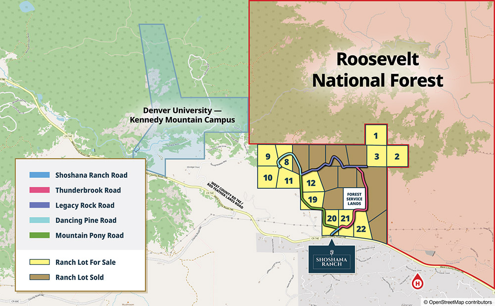 map showing lots and amenities near shoshana ranch